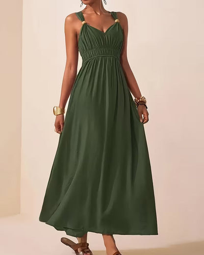Kleid Ärmellos Gekraust Träger Taille-Betonend