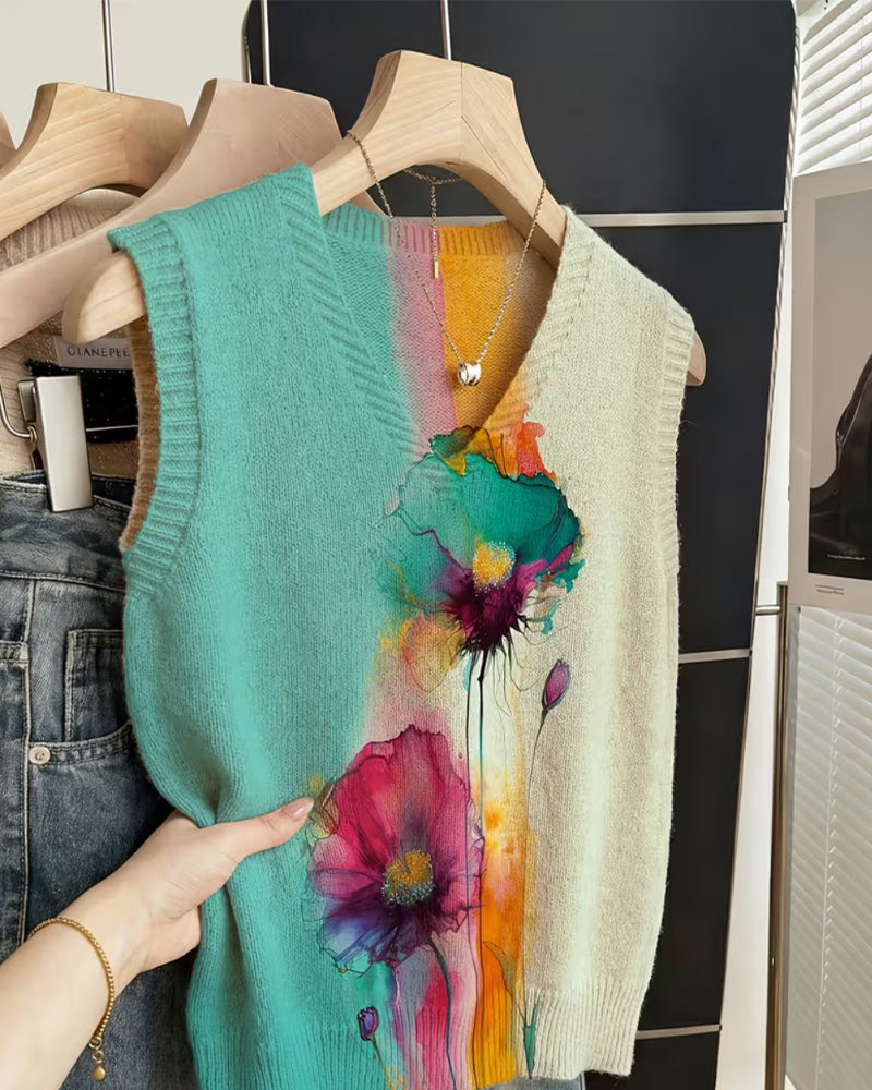 Pullover Aquarell Blumige Weste