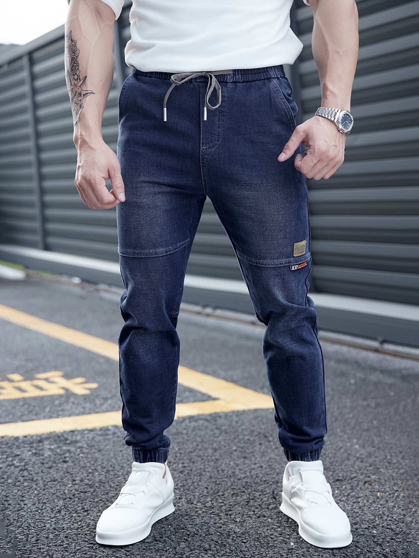 Dunkelblaue Jogger-Jeans mit Kordelzug - Tim