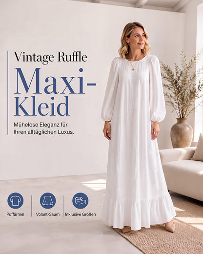 Kleid Rundhals Puffärmel Rüsche