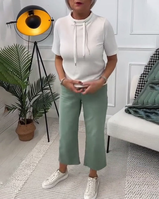 Schlichtes, einfarbiges, lässiges Oberteil mit Kordelzug