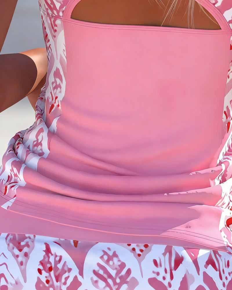 Tankini Sport Kontrast Farbe Bedruckt Rock