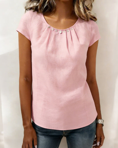 Bluse Plissiert Knopf Rundhals