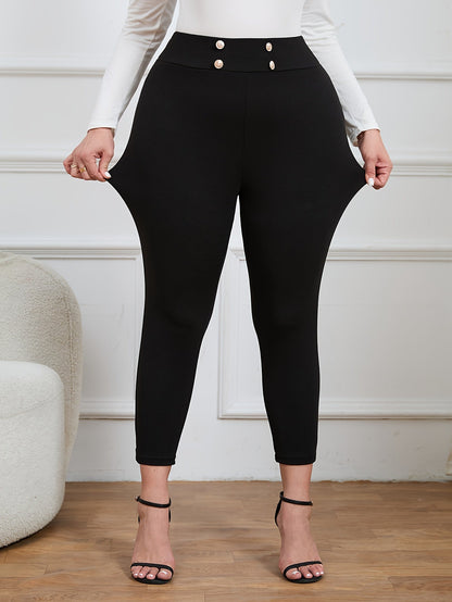 Elegante schwarze Stretchhose mit Knöpfen - Emma