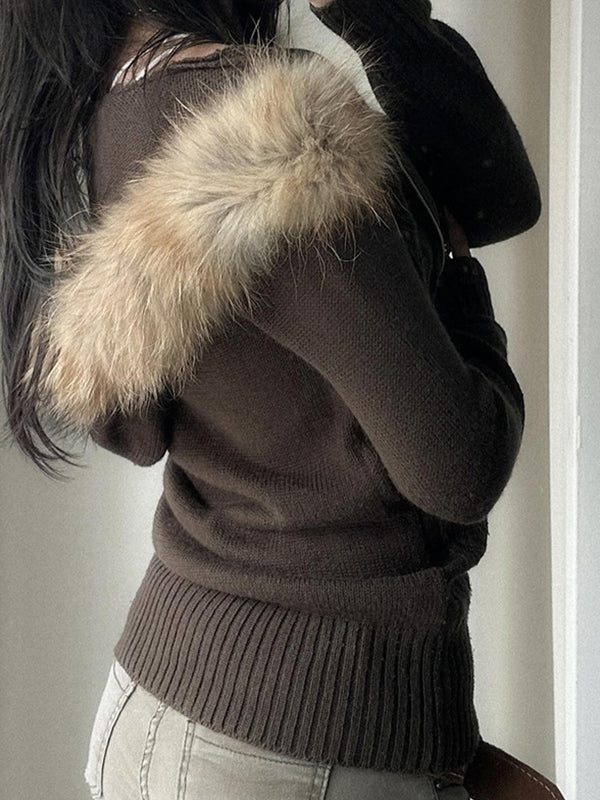 Einzelfarbige Vintage Jacke mit Twist und Pelzstich Details