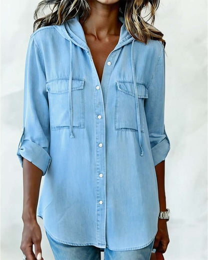 Hemd Damen Kapuze Kunst-Denim