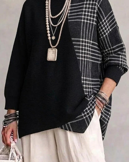 Pullover Hoher Kragen Unregelmäßig Linie Locker