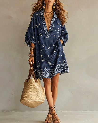 Kleid Dreiviertel Laterne Ärmel Druck