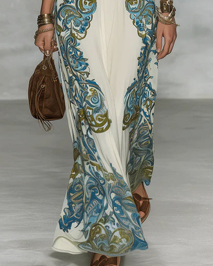 Kleid V-Ausschnitt Farbblock Print