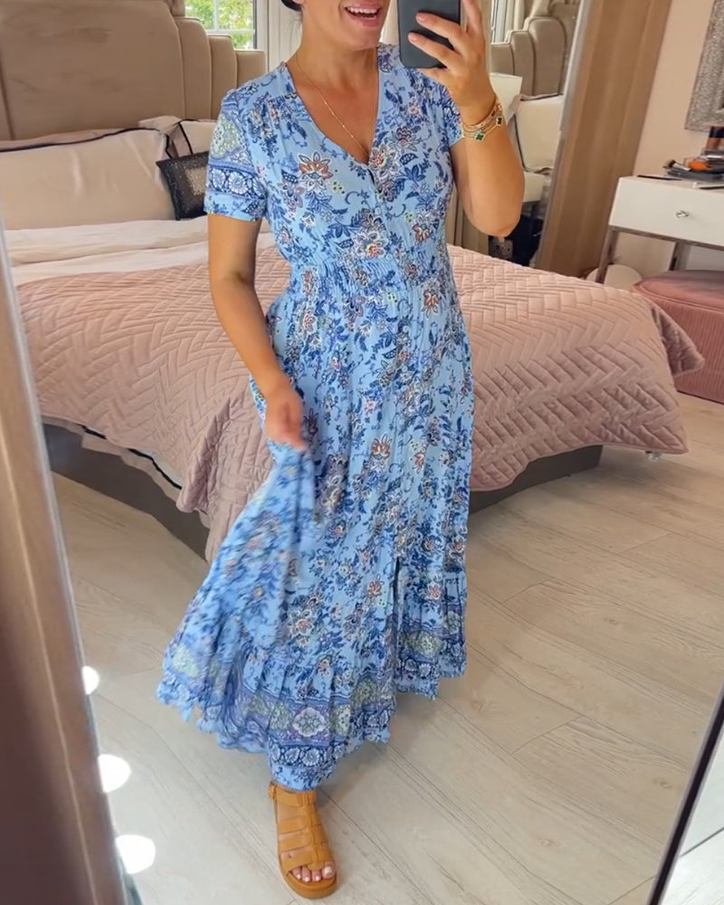 🌷🌷Kleid mit Blumendruck und V-Ausschnitt