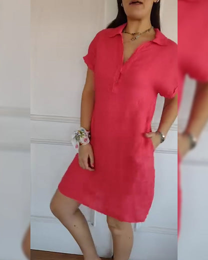 Kleid Knopfleistenkragen kurzärmlig einfarbig