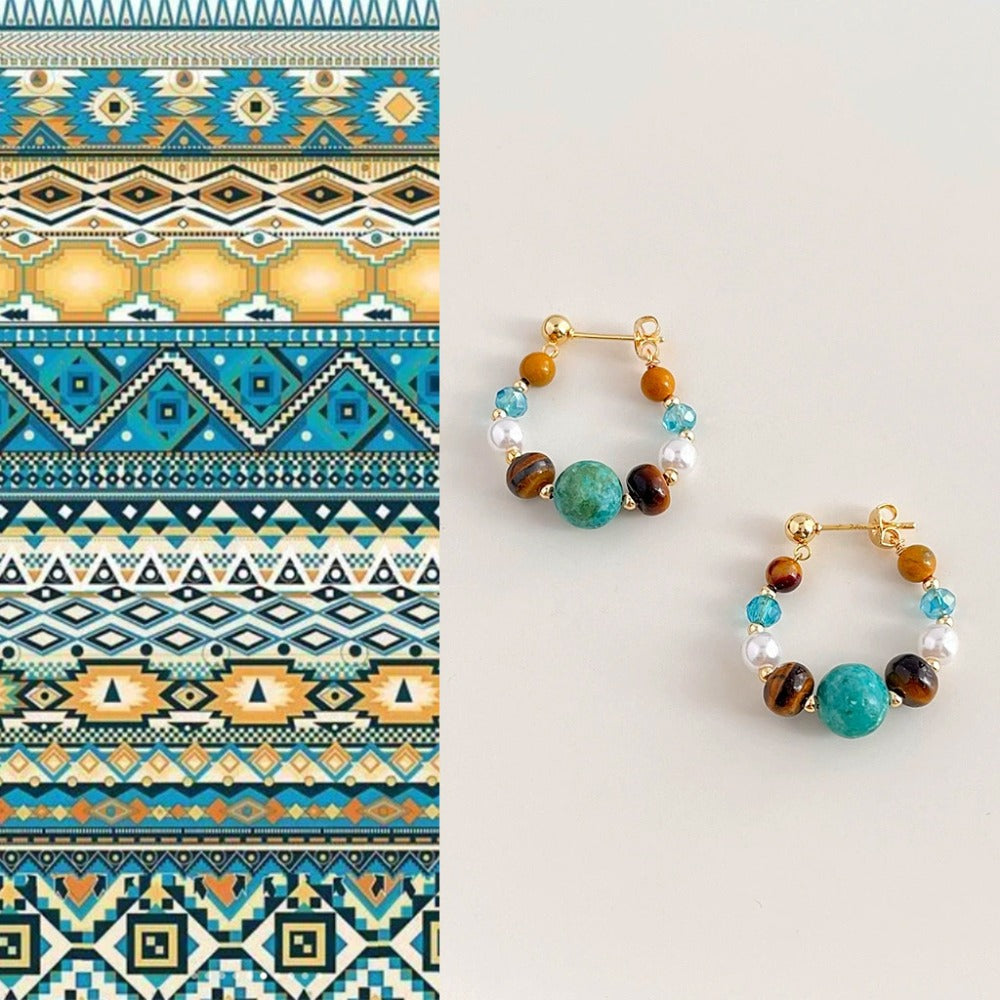 Turquoise Multicolor Natural Stone Hoop Earrings for Women - Annamaria