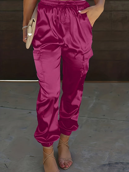 Burgundy satin cargo pants - Lea