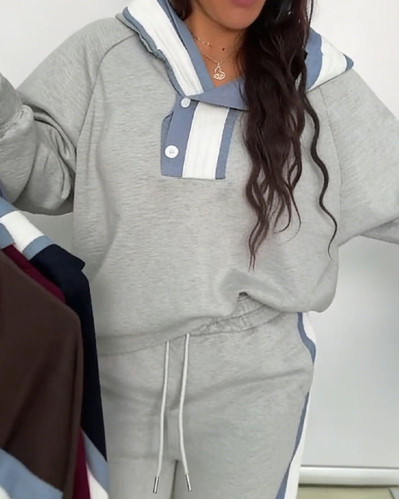 Zweiteiliges Set lässiger Color-Block-Sweatshirt
