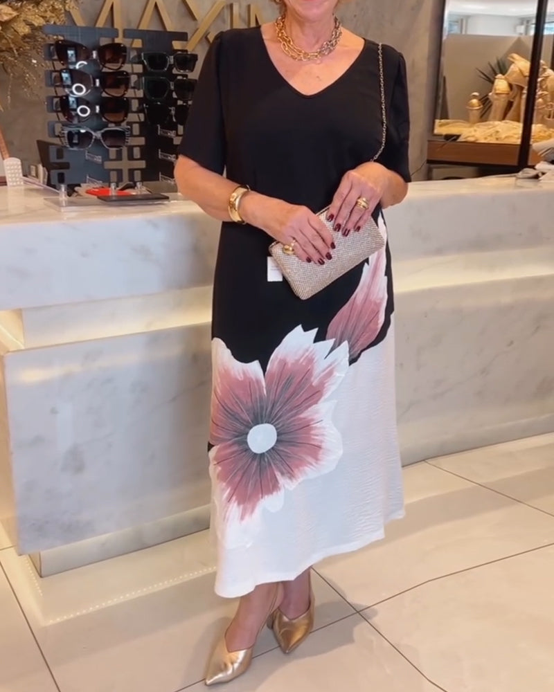 Kleid V-Ausschnitt Positiomierend Bedruckt Lang