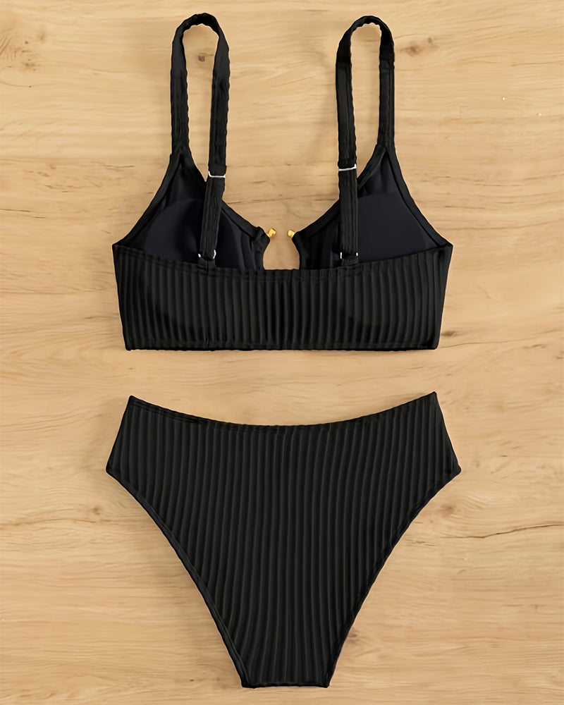Bikini Unifarben Cutout Zweiteiler