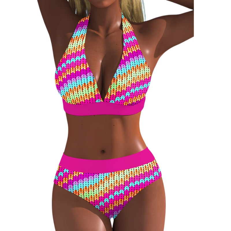 Bikini Farbblock Halter