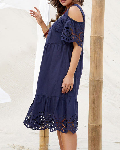 Kleid Schulterfrei Spaghettiträger Spitze