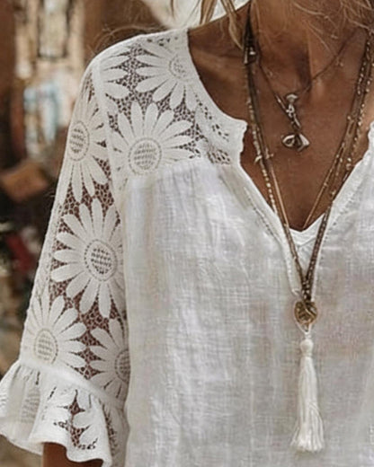 Bluse Gänseblümchen Spitze Patchwork