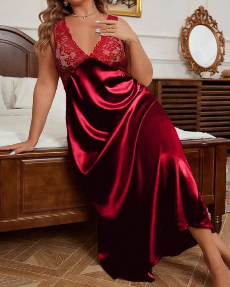 Schlafkleid Unifarben V-Ausschnitt