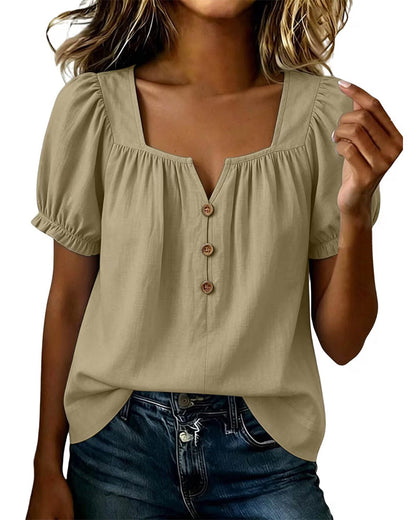 Bluse Puffärmel Knopfleiste