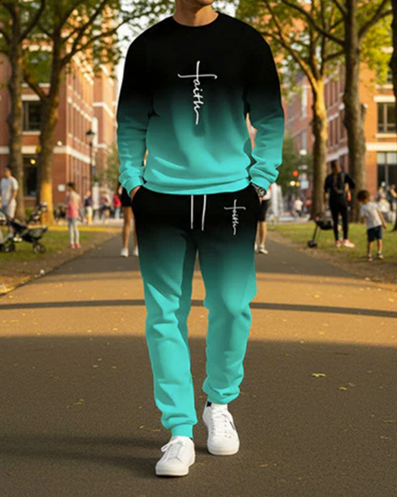 Set Herren Verlaufsfarbe Rundhals Trainingsanzug