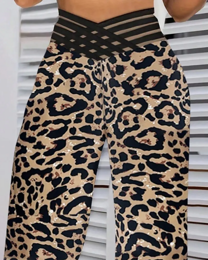 Hose Kreuz-Taille Leopard Druck Ausgestellt