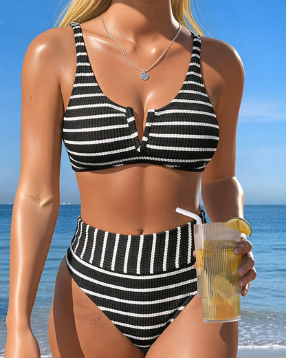 Bikini Schwarz Weiß Gerippt Streifen