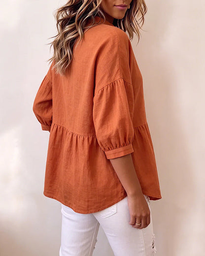 Bluse Entspannt Vintage Puffärmel 3/4-Arm