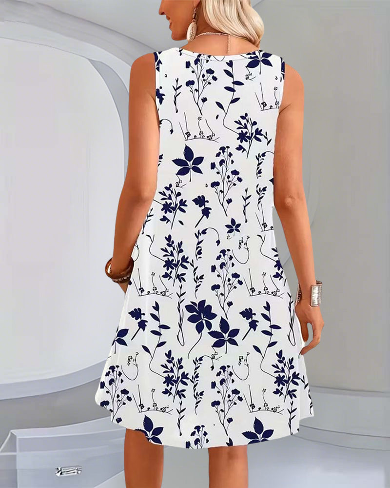 Kleid Ärmellos Druck A-Linie