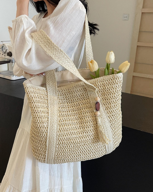 Strandtasche Große Kapazität Einfarbig Stroh
