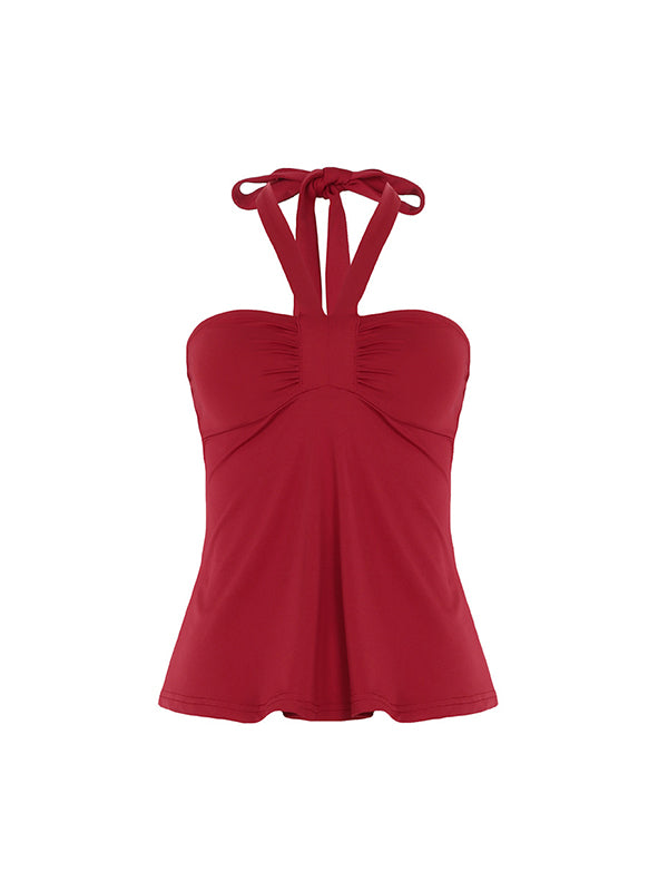 Rotes Y2k Schnürung Falten Bustier Halter Top