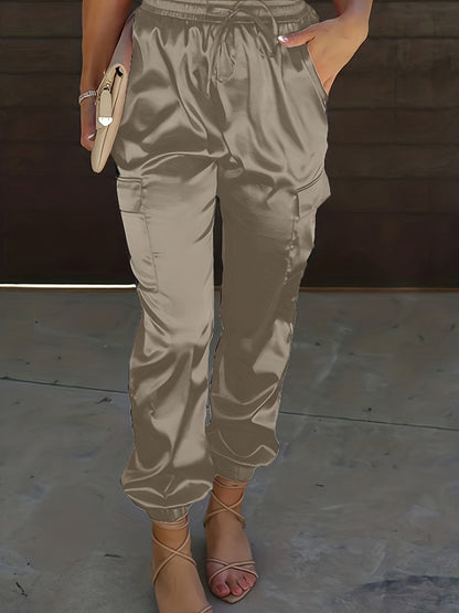 Burgundy satin cargo pants - Lea