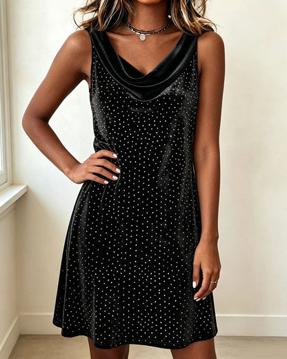 Kleid Ärmellos Wasserfallkragen Samt