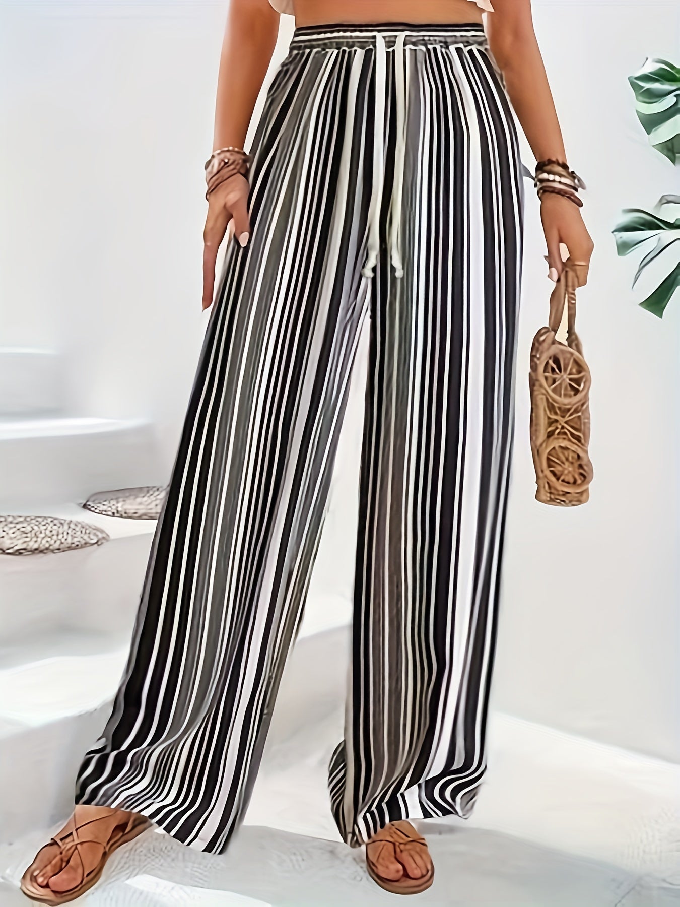 Black and white striped wide pants - Lisa