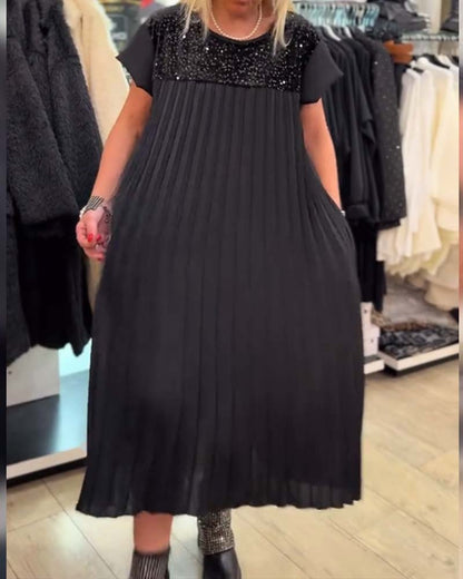 modisches, paillettenbesetztes Kurzarmkleid