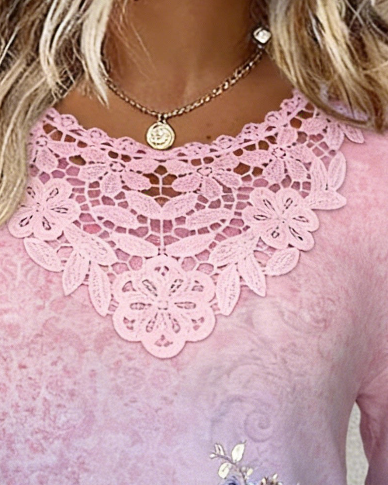 Top floral Patchwork langärmlig