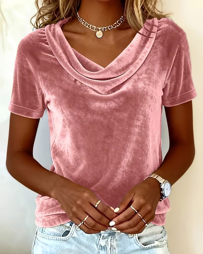 T-shirt Drapierter Ausschnitt Kurz Arm Samt