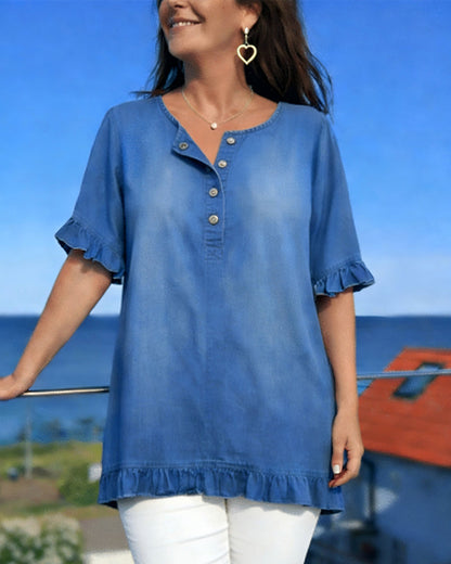 Top Denim Rüsche Locker