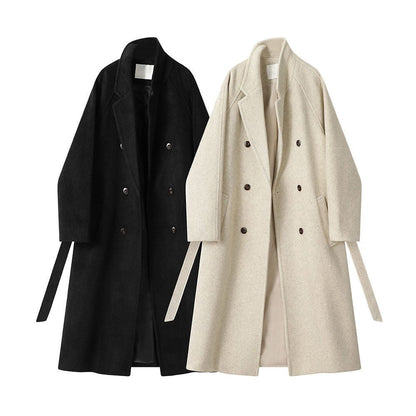 Double Breasted Long Coat with Belt for Women - Lucia