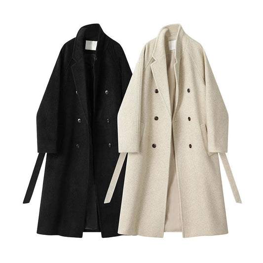 Double Breasted Long Coat with Belt for Women - Lucia
