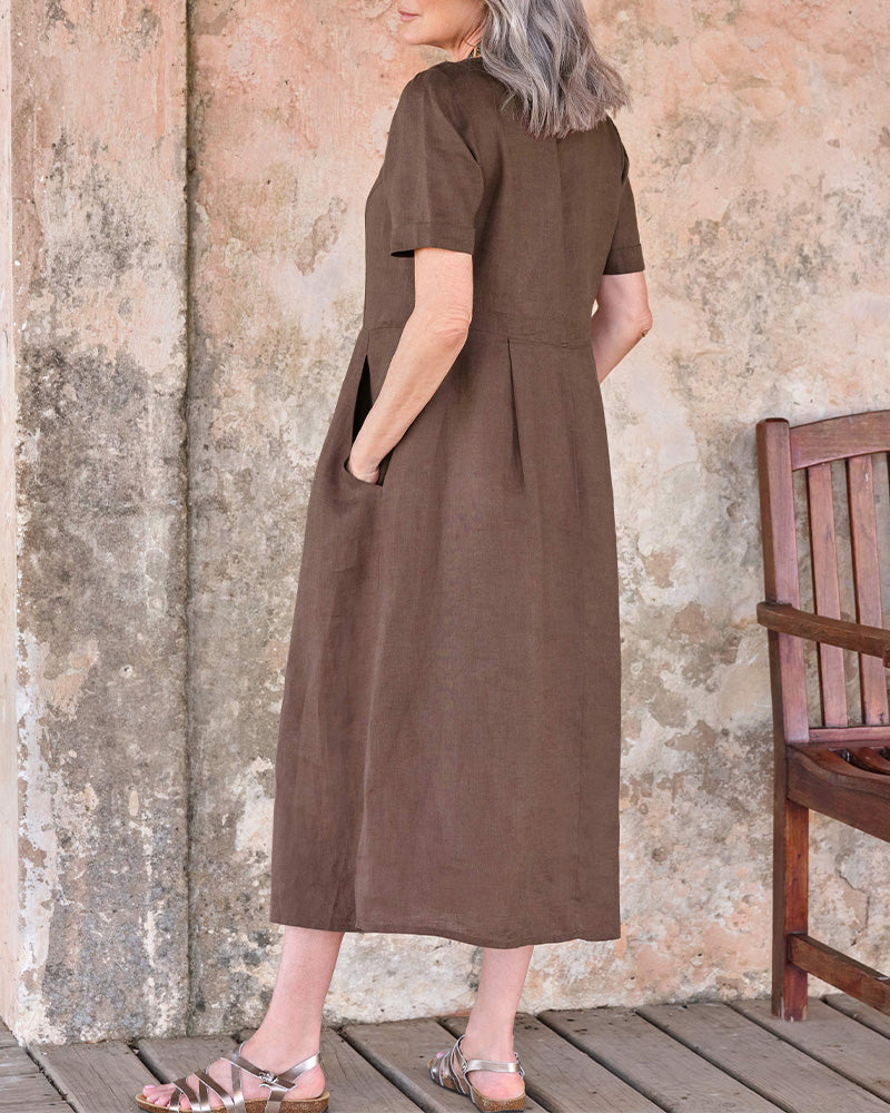 Kleid Modestil V-Ausschnitt Knöpfli