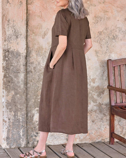 Kleid Modestil V-Ausschnitt Knöpfli