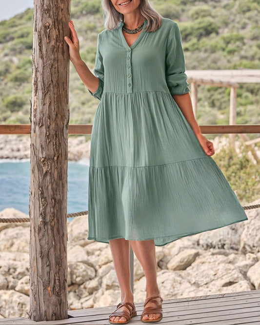 Kleid Einfach V-Ausschnitt Knöpfli