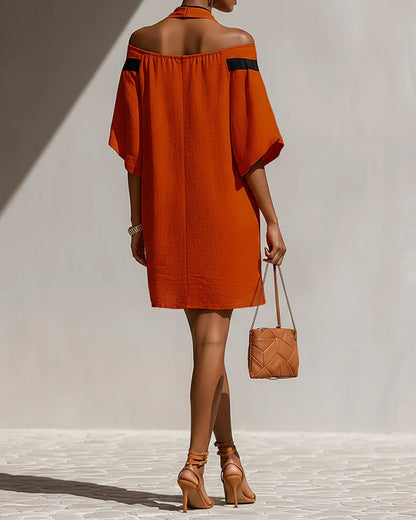 Kleid Off-Shoulder Halbarm Gerade