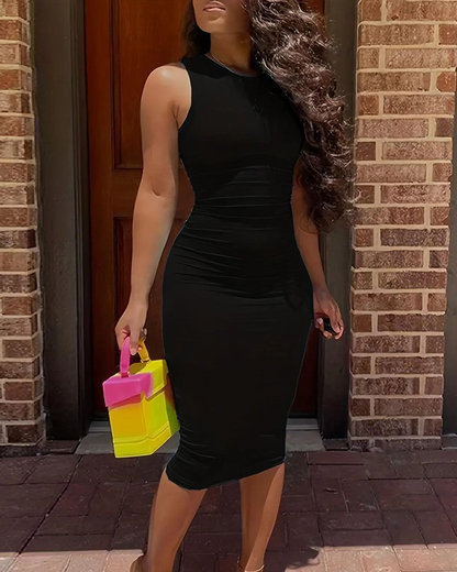 Kleid Einfarbig Ärmellos Mode Bodycon