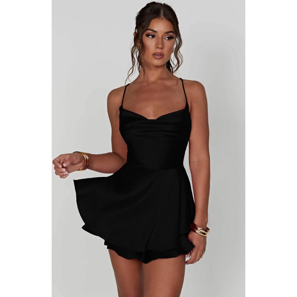 Satin Mini Dress with Cowl Neck for Women - Lea