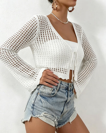 Cardigan Einfach Uni Hohl Aus Strand