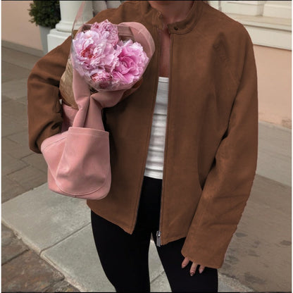 Suede Zip Up Jacket with Long Sleeves for Women - Alessia