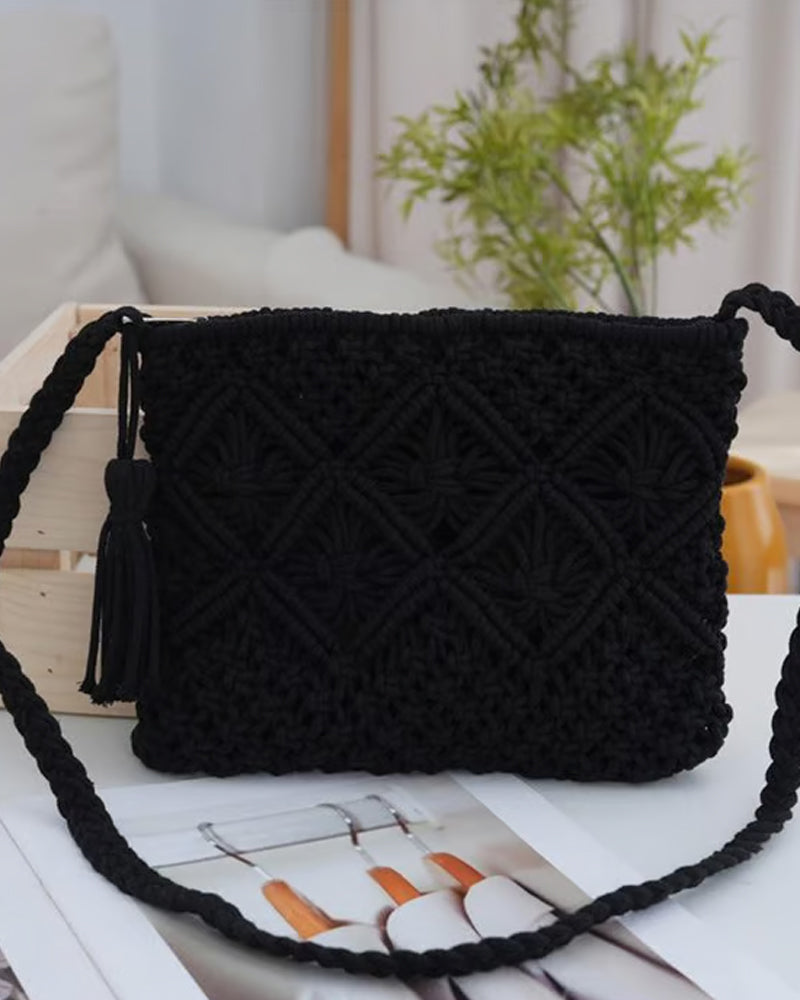 🏆Blitzangebot⚡Minimalistische Quasten Damenclutch – Retro Tasche aus Baumwollseil Geflochten Boho Strandtasche für den Sommerurlaub